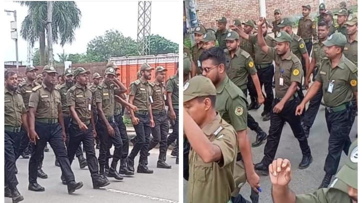 চাকরি জাতীয়করনের দাবিতে বেনাপোলে আনসার সদস্যদের বিক্ষোভ 