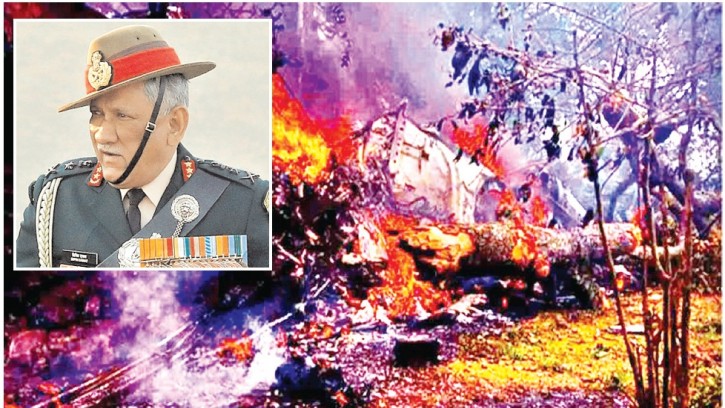 হেলিকপ্টার দুর্ঘটনায় ভারতের প্রতিরক্ষাপ্রধান সস্ত্রীক নিহত